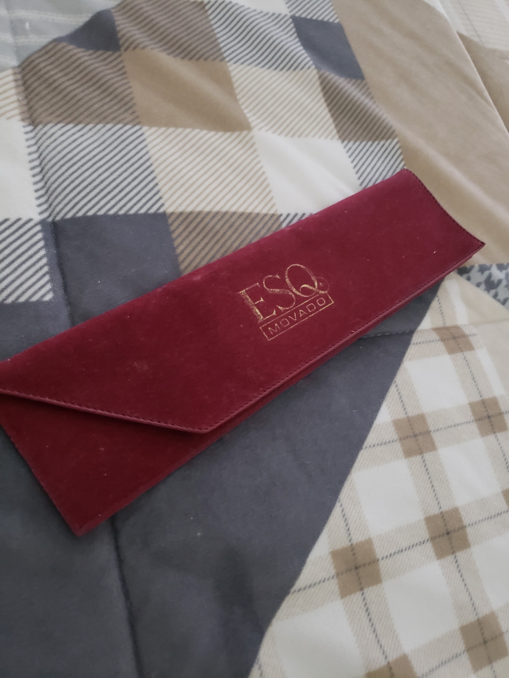Movado Burgundy Velvet Watch Pouch with Gold Logo